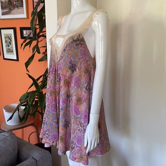 Lady Pink Floral Fringe Tent Summer Mini Dress Size Small - Picture 6 of 12